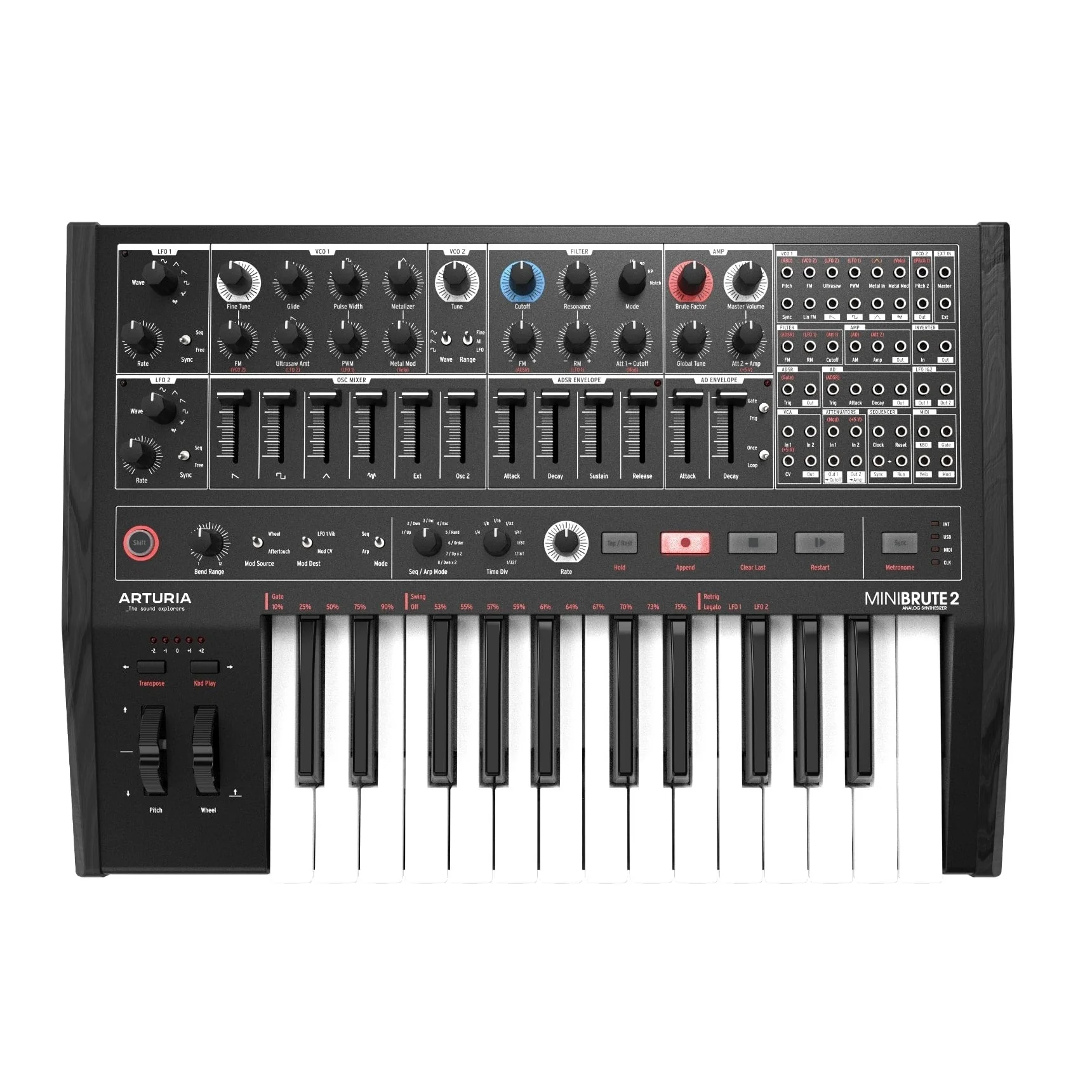 Arturia - MiniBrute 2 - Semi-modular Analog Synthesizer - Limited Edition Black - MINIBRUTE2BK