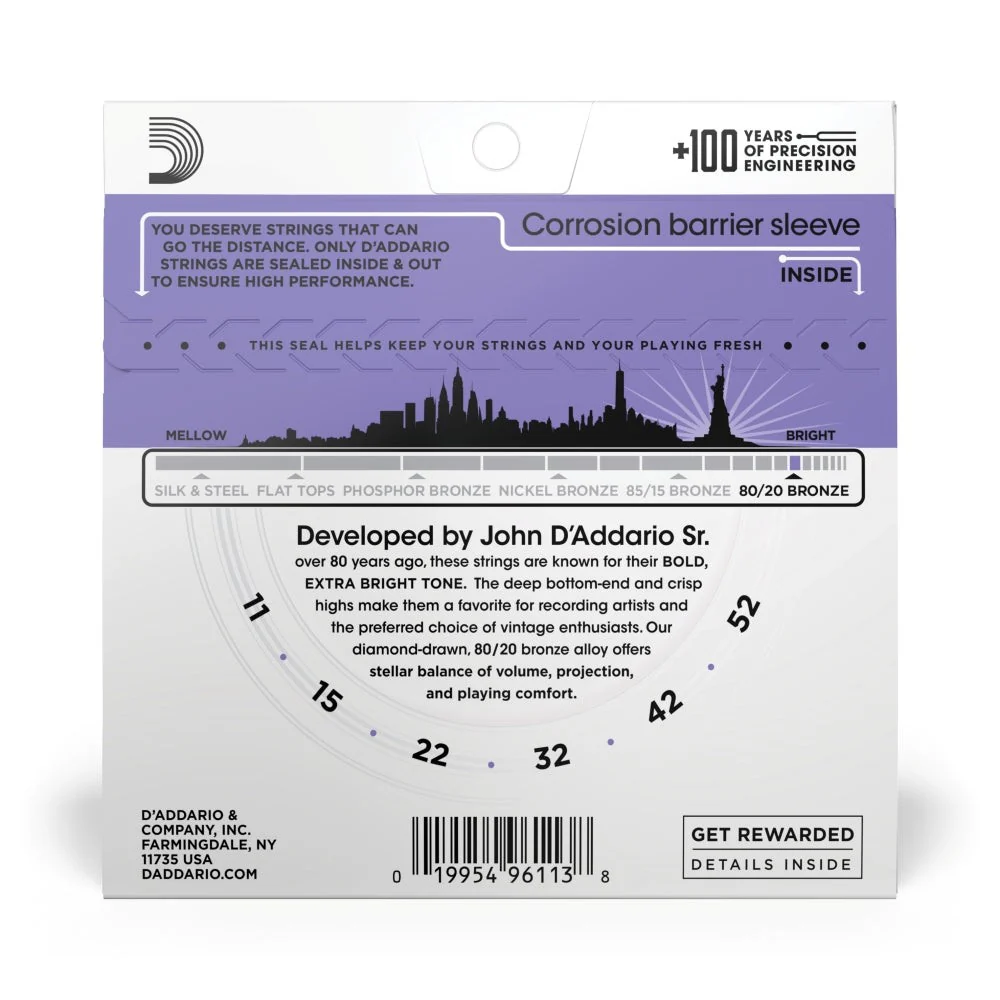 D'Addario - EJ13 80/20 Bronze Acoustic Guitar Strings - Custom Light - 11-52 - Image 3