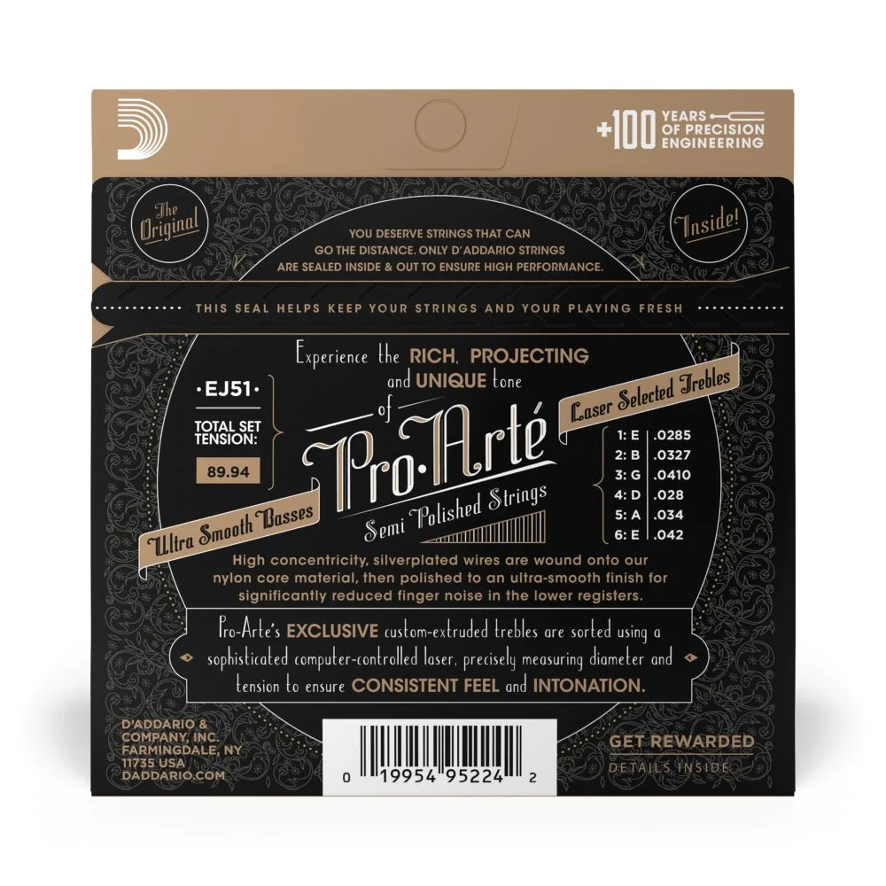 D'Addario - EJ51 Pro-Arte Classical Guitar Strings with Polished Basses - Hard Tension - Image 3