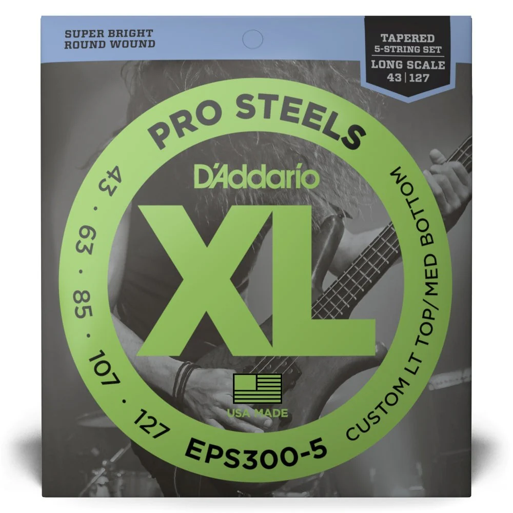 D'Addario - EPS300-5 ProSteels 5-String Bass, Custom Light, 43-127, Long Scale - Image 2