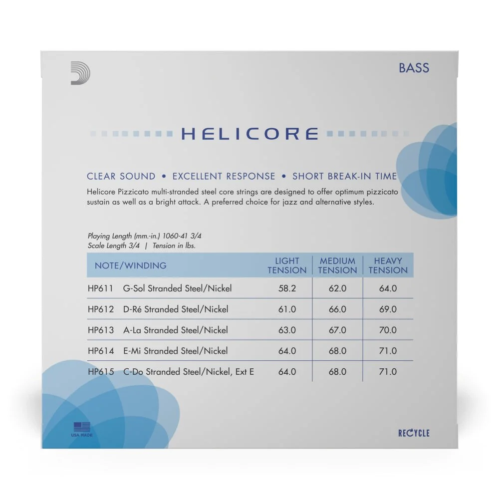 D'Addario - Helicore Pizzicato Bass String Set - 3/4 Scale - Medium Tension - Image 3