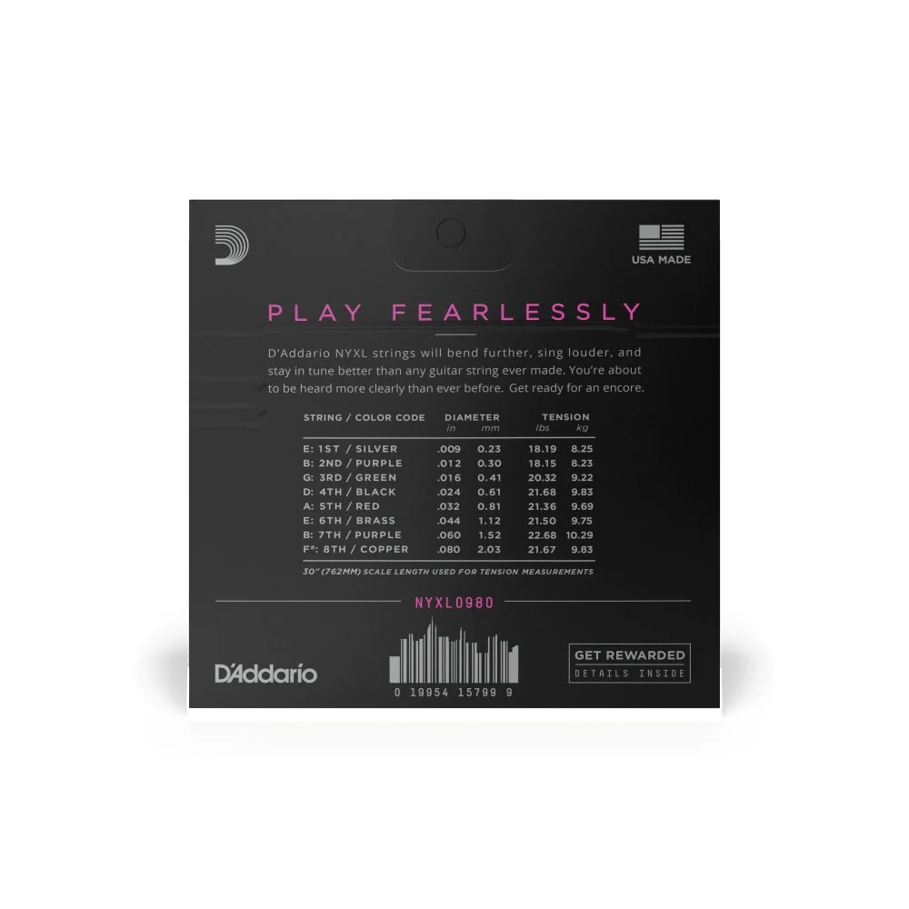 D'Addario - NYXL0980 Nickel Wound 8-String Electric Guitar Strings - Super Light - 09-80 - Image 3