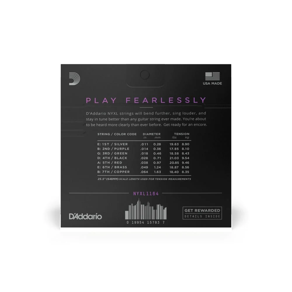 D'Addario - NYXL1164 Nickel Wound 7-String Electric Guitar Strings - Medium - 11-64 - Image 3