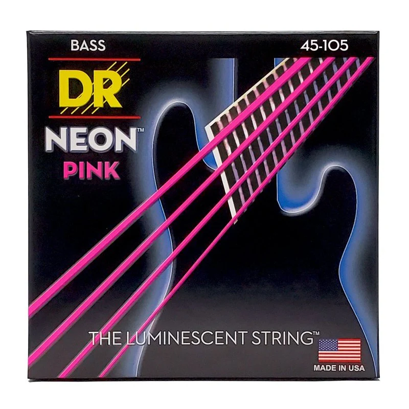 DR Handmade Strings - Neon Pink Coated Bass Strings - Medium (45-105) - NPB-45