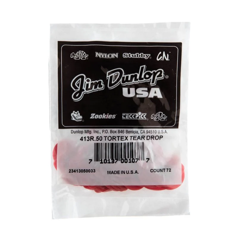Dunlop - Red 0.50mm Tortex® Teardrop Guitar Pick (72/pack) - 413R-50