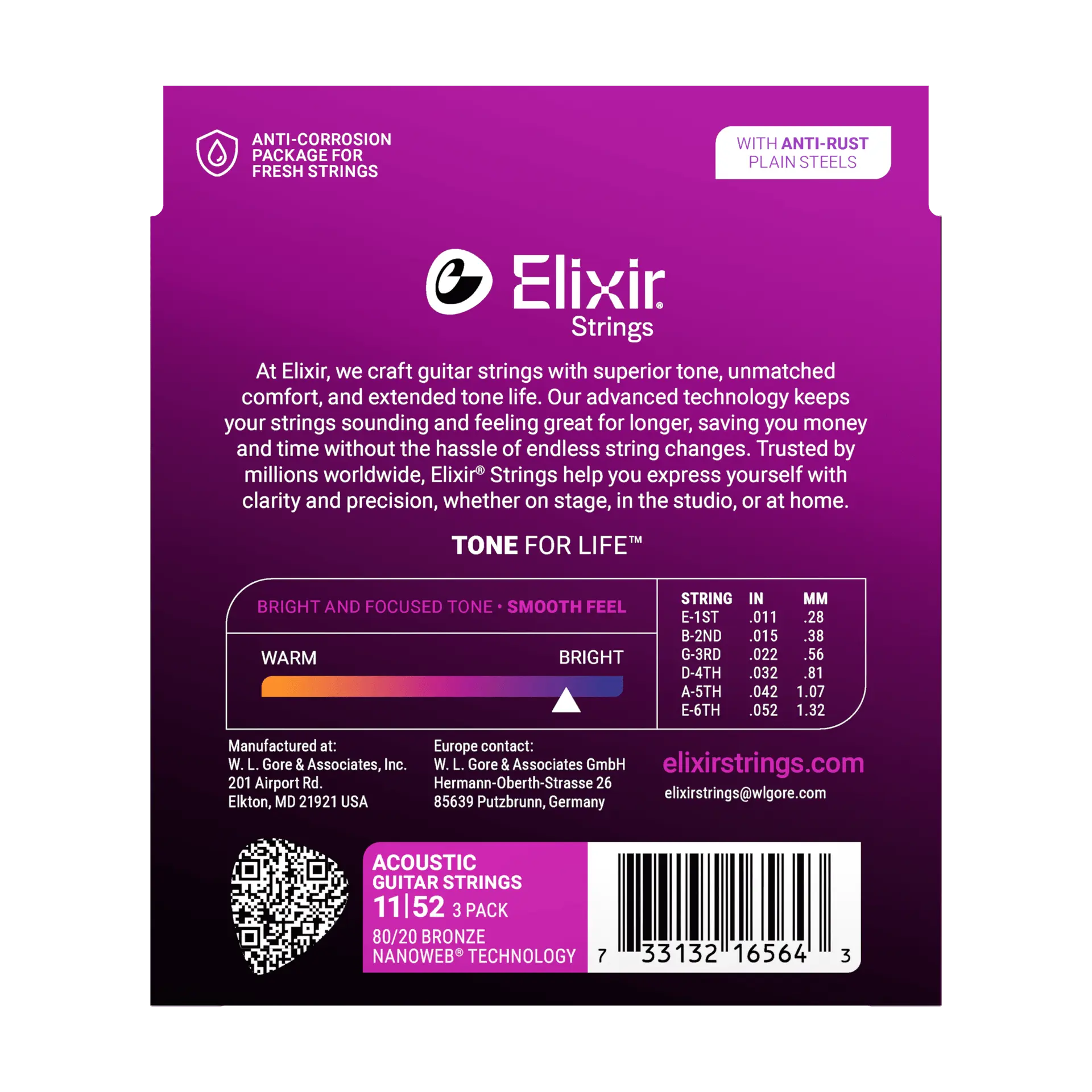 Elixir - 3-Pack 80/20 Bronze Acoustic Guitar Strings with NANOWEB Technology - 11/52 - ACC16564 3PK 8020 Custom Light - Image 2