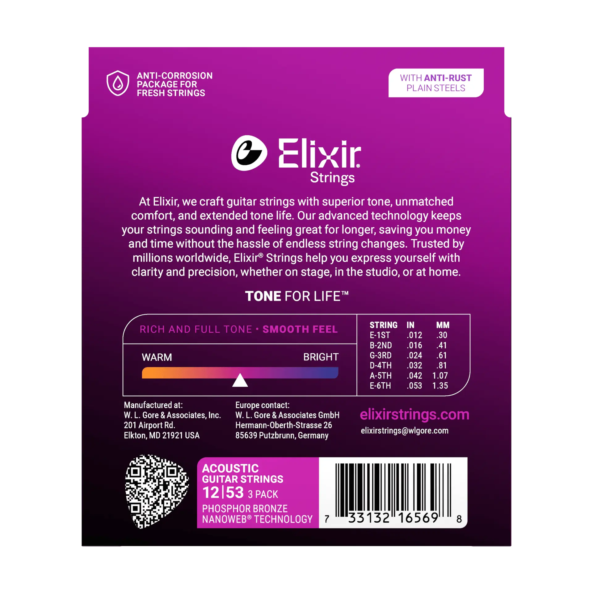 Elixir - 3-Pack Phosphor Bronze Acoustic Guitar Strings with NANOWEB Technology 12/53 - ACC16569 3PK PH Light - Image 2