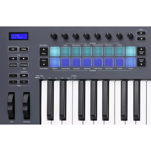 Novation - 61-Key MIDI Controller Keyboard with 16 RGB-backlit Pads, 8 Knobs, 9 Faders, and Pitch Bend - FLKEY-61 - Image 2