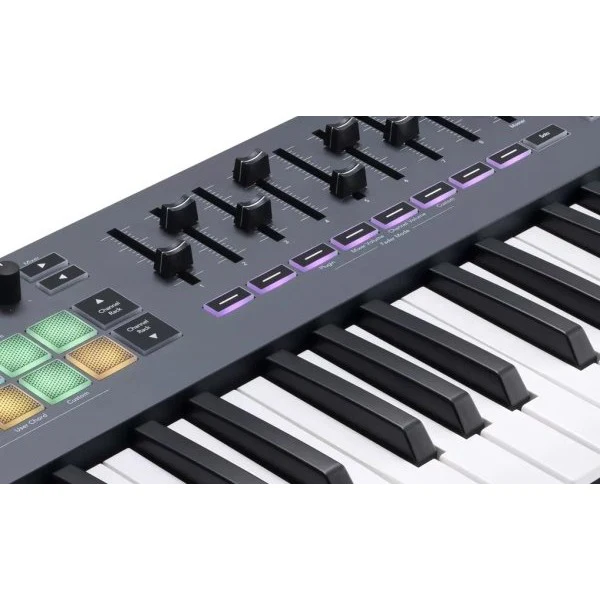Novation - 61-Key MIDI Controller Keyboard with 16 RGB-backlit Pads, 8 Knobs, 9 Faders, and Pitch Bend - FLKEY-61 - Image 3