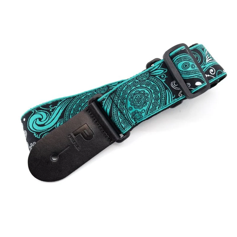 Profile - 2.5" Jacquard Weave Teal and Black Paisley Pattern Strap - PGS-JW-6010-TLBK - Image 10