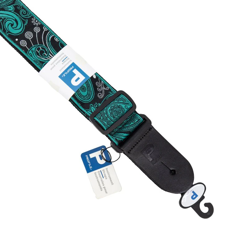 Profile - 2.5" Jacquard Weave Teal and Black Paisley Pattern Strap - PGS-JW-6010-TLBK - Image 11