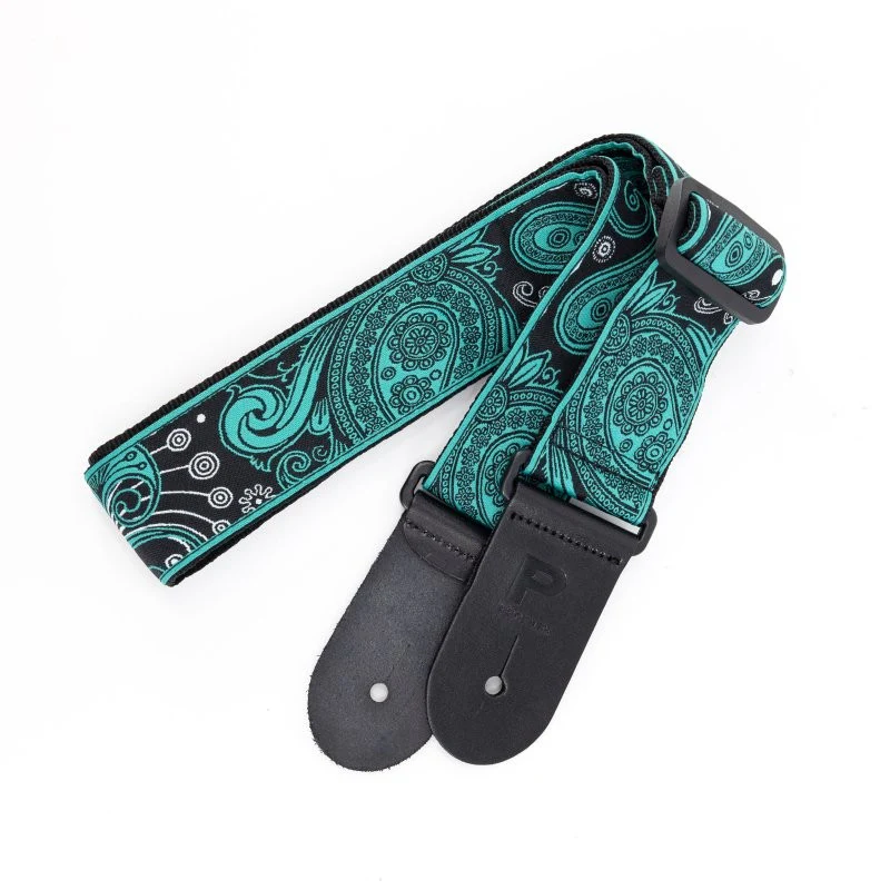 Profile - 2.5" Jacquard Weave Teal and Black Paisley Pattern Strap - PGS-JW-6010-TLBK - Image 2