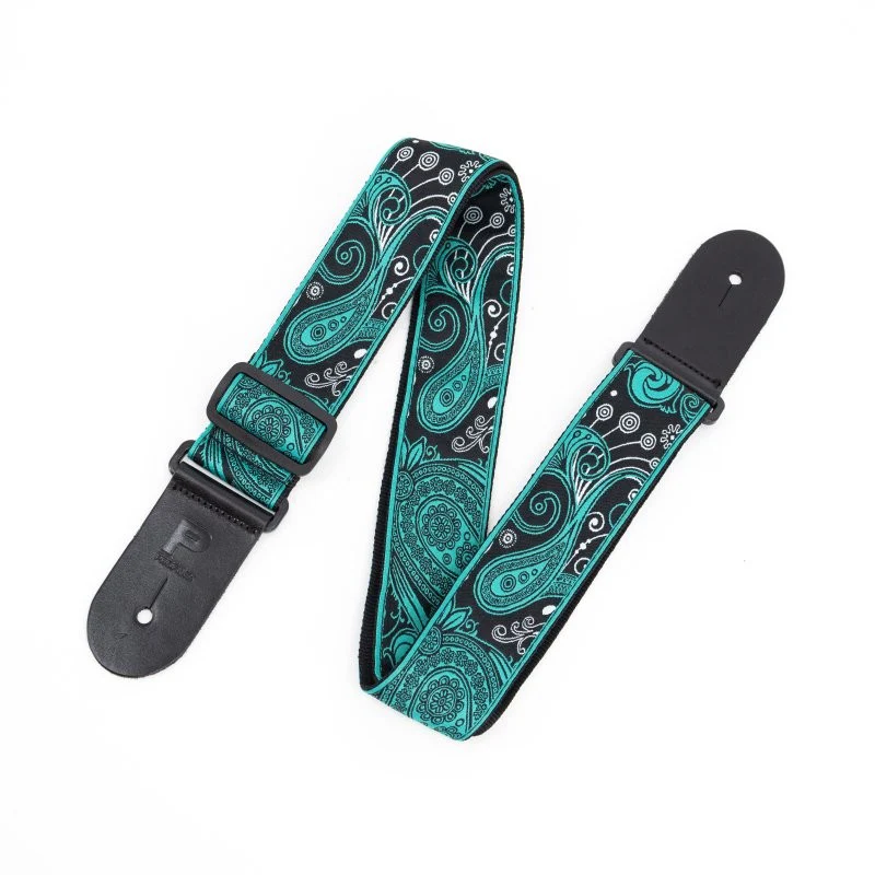 Profile - 2.5" Jacquard Weave Teal and Black Paisley Pattern Strap - PGS-JW-6010-TLBK - Image 3