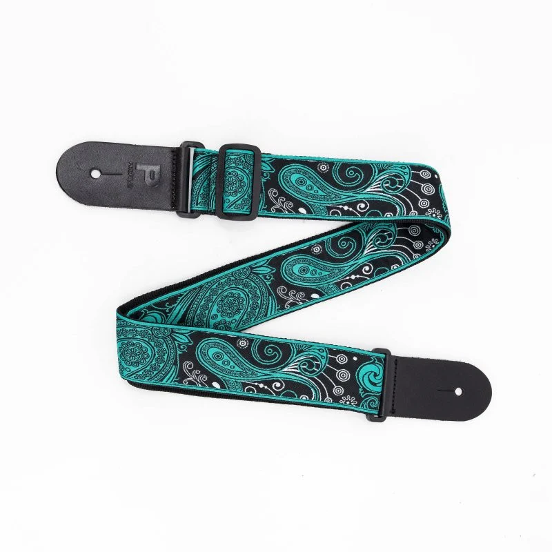 Profile - 2.5" Jacquard Weave Teal and Black Paisley Pattern Strap - PGS-JW-6010-TLBK - Image 4