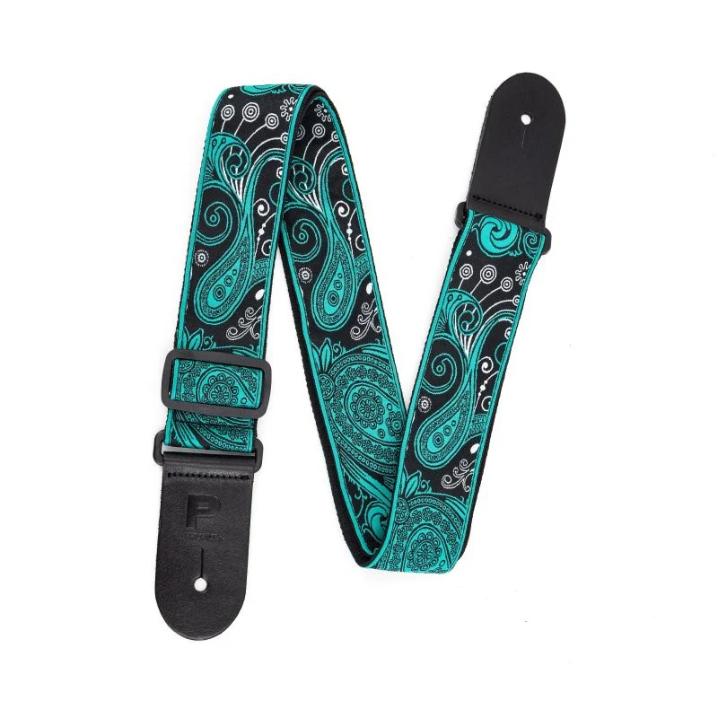 Profile - 2.5" Jacquard Weave Teal and Black Paisley Pattern Strap - PGS-JW-6010-TLBK - Image 6