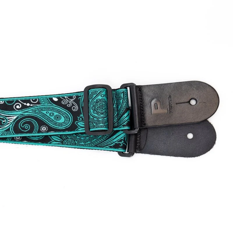 Profile - 2.5" Jacquard Weave Teal and Black Paisley Pattern Strap - PGS-JW-6010-TLBK - Image 7