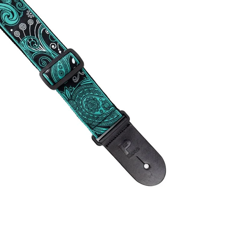 Profile - 2.5" Jacquard Weave Teal and Black Paisley Pattern Strap - PGS-JW-6010-TLBK - Image 9