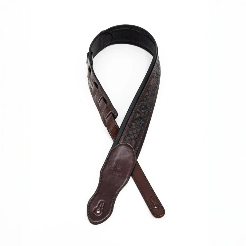 Profile - 2.5" Leather Padded Strap with Celtic Knot Pattern - Gloss Brown - PGS-HIL-4000-BR - Image 2