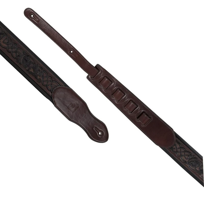 Profile - 2.5" Leather Padded Strap with Celtic Knot Pattern - Gloss Brown - PGS-HIL-4000-BR - Image 3