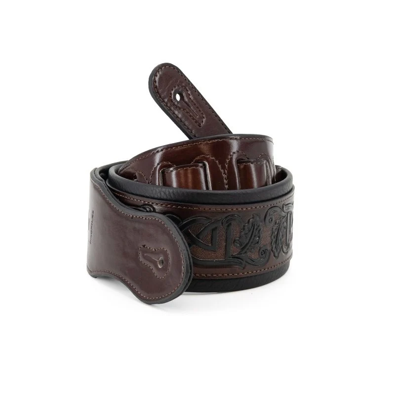 Profile - 2.5" Leather Padded Strap with Celtic Knot Pattern - Gloss Brown - PGS-HIL-4000-BR - Image 4