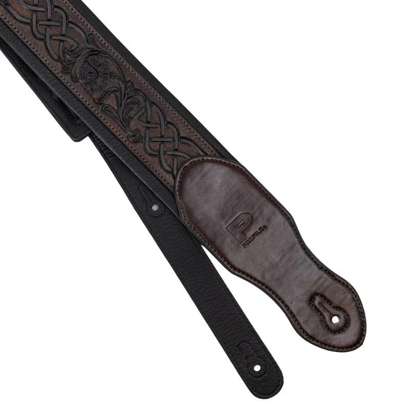Profile - 2.5" Leather Padded Strap with Celtic Knot Pattern - Gloss Brown - PGS-HIL-4000-BR - Image 5
