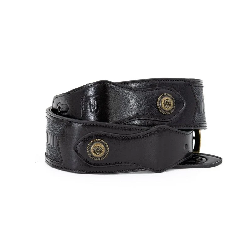 Profile - Western Strap with Brass Buckle - Black Crocodile Pattern - PGS-EGL-6500-BK - Image 6