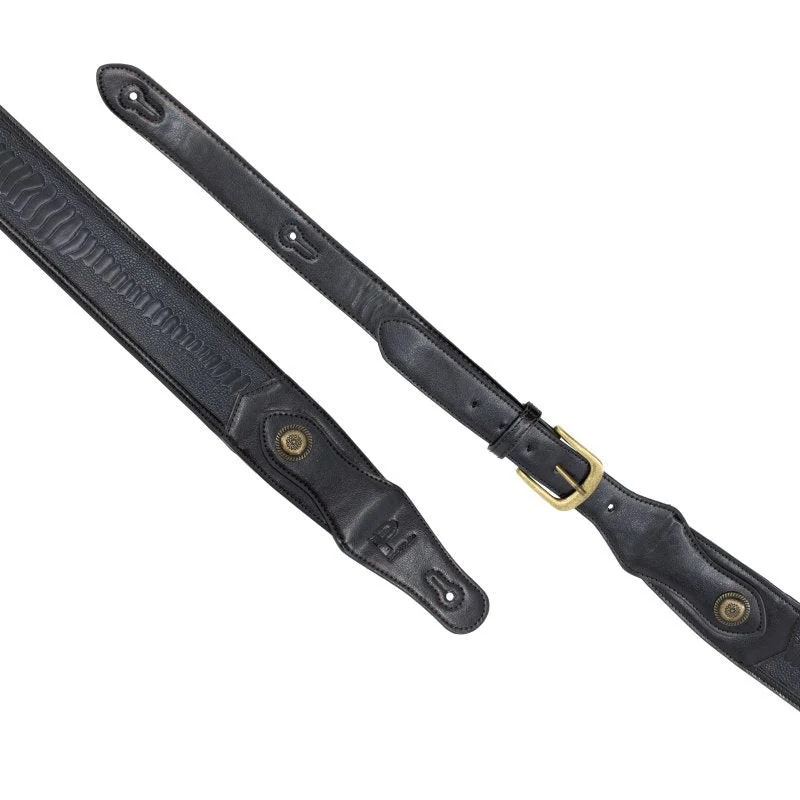 Profile - Western Strap with Brass Buckle - Black Crocodile Pattern - PGS-EGL-6500-BK - Image 9