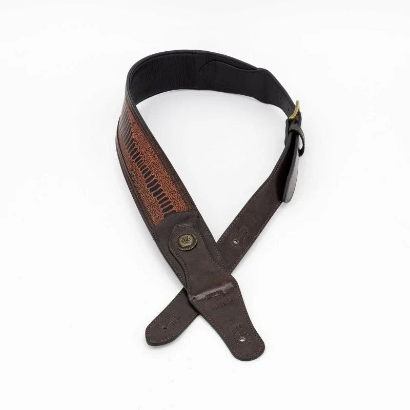 Profile - Western Strap with Brass Buckle - Brown Crocodile Pattern - PGS-EGL-6500-BR - Image 2