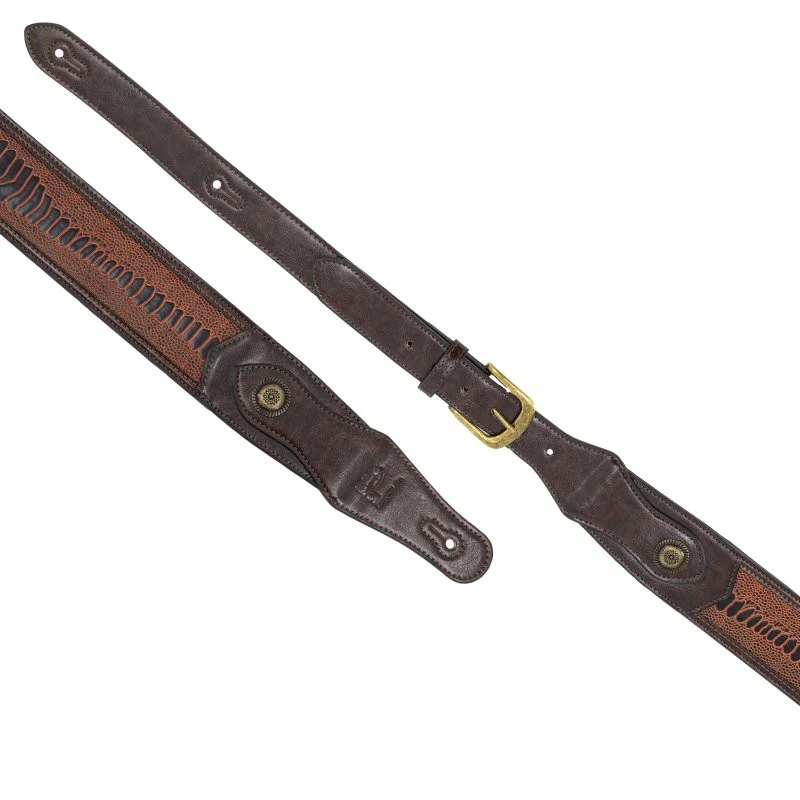 Profile - Western Strap with Brass Buckle - Brown Crocodile Pattern - PGS-EGL-6500-BR - Image 4