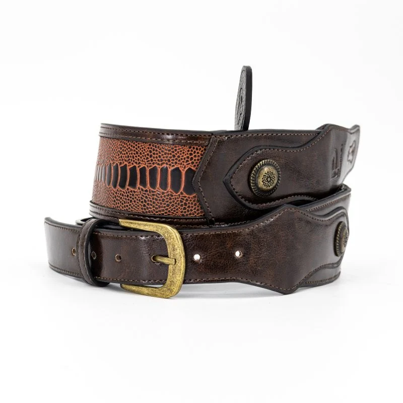 Profile - Western Strap with Brass Buckle - Brown Crocodile Pattern - PGS-EGL-6500-BR - Image 7