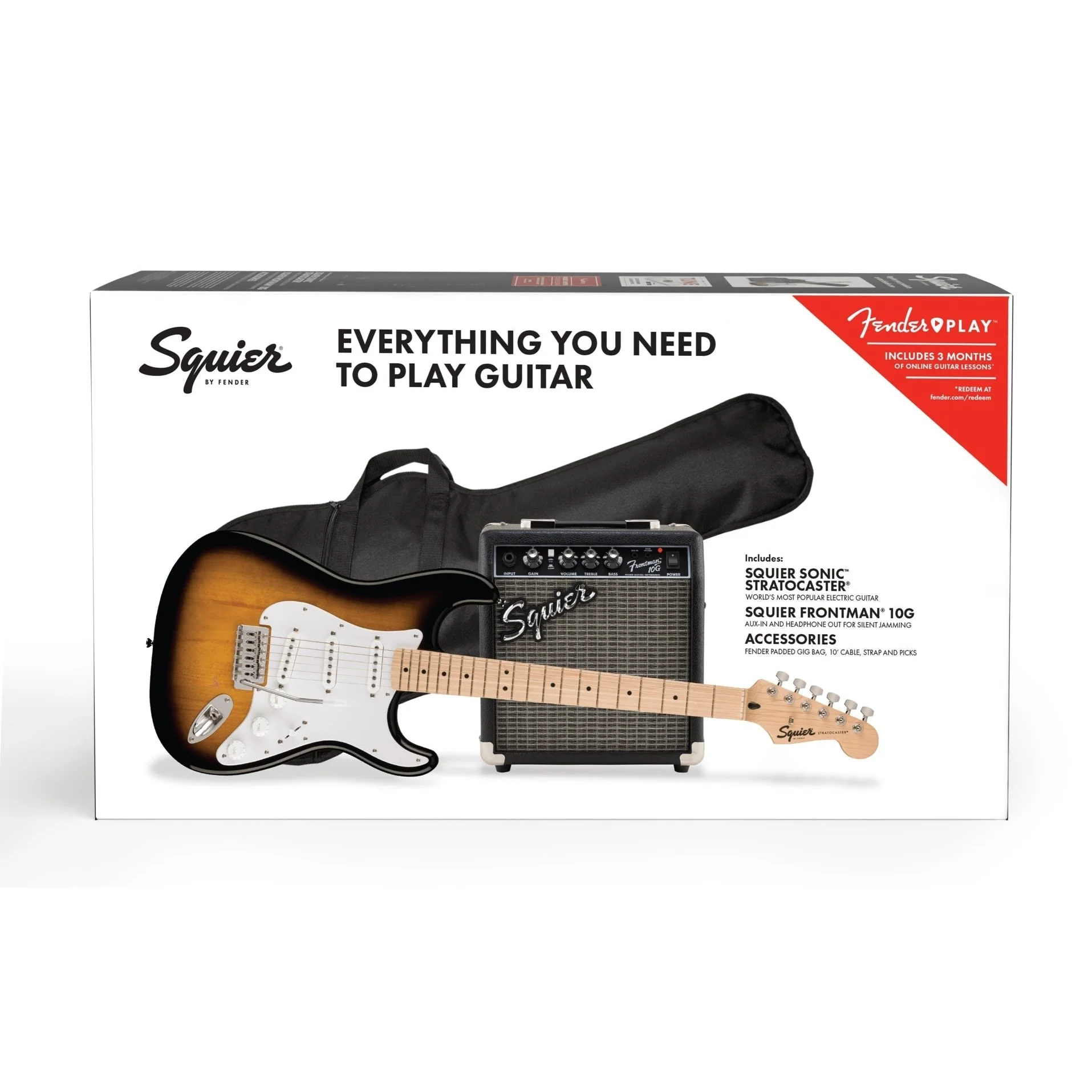 Squier - Squier Sonic™ Stratocaster® Pack - Maple Fingerboard - 2-Color Sunburst - Gig Bag - 10G - 120V 037-1720-003